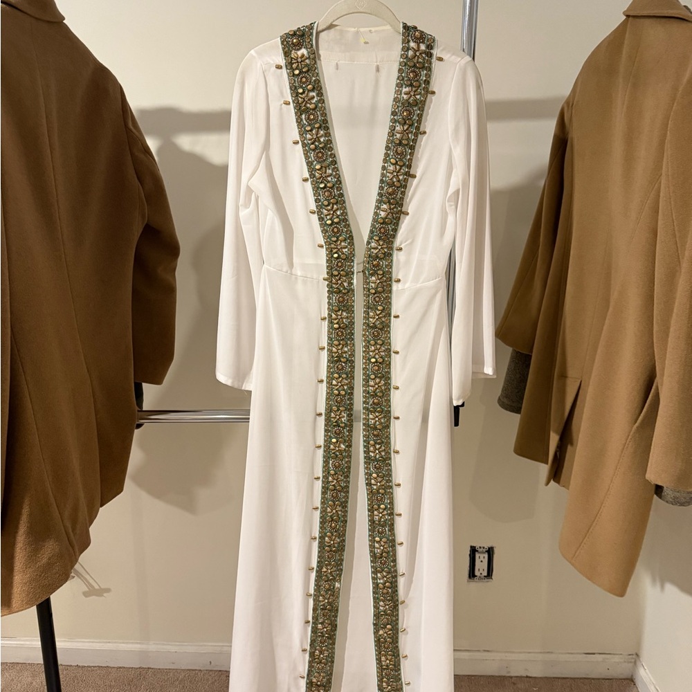 Vintage White Embellished Long Coat